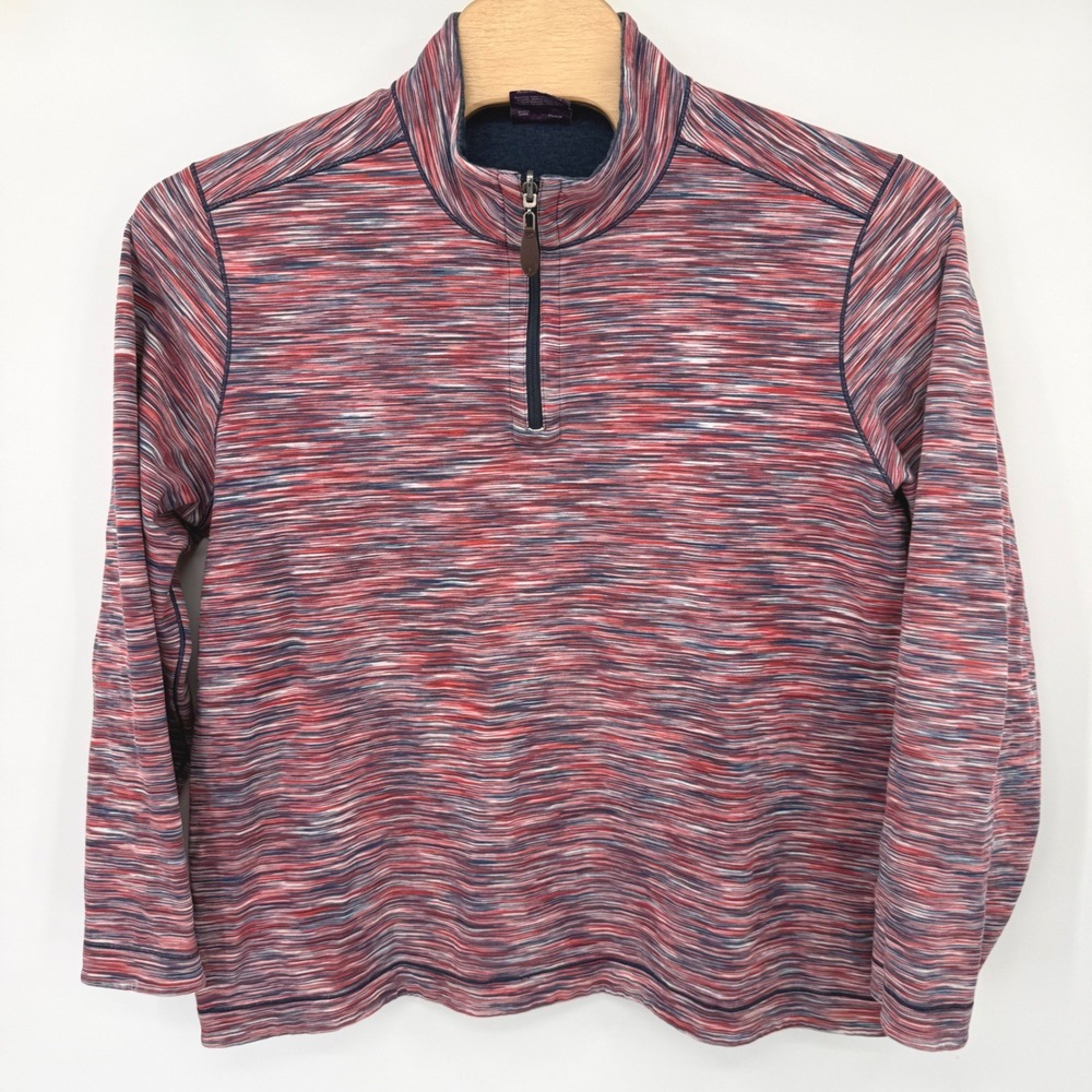 Johnston & Murphy Pullover Mens XXL Red Blue Space Dye Reversible Quarter Zip‎